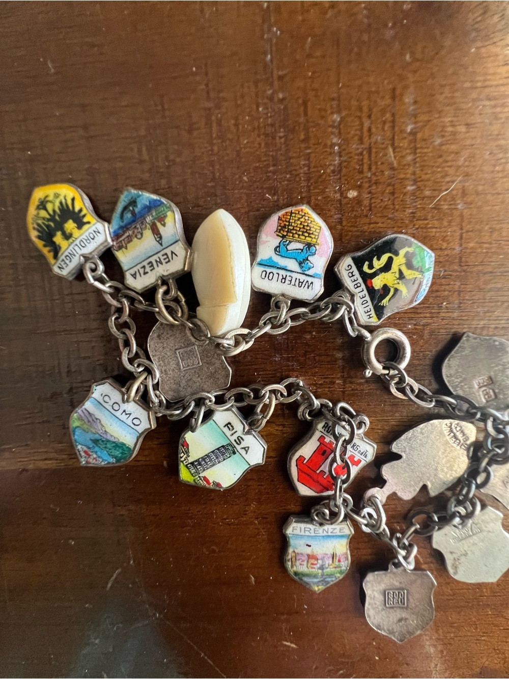 Vintage Enamel Shield Charm Bracelet - Multicolor Travel Shields from Europe - Picture 4 of 7